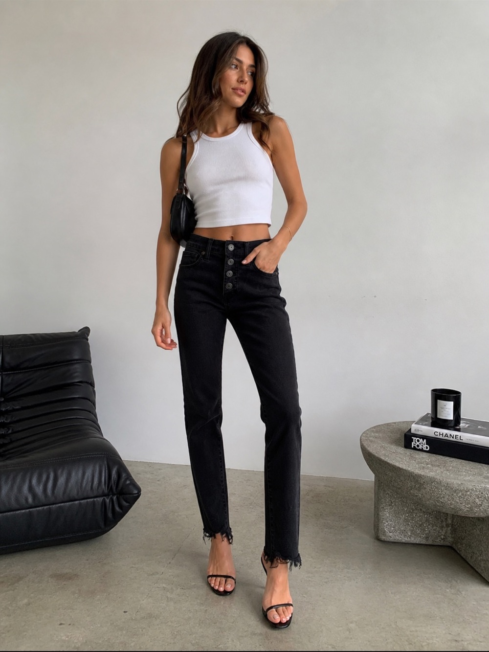Madewell 9” High Rise Skinny Jeans Black Raw Hem Button Fly 25